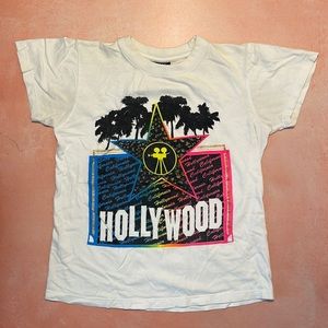 Early 2000s Hollywood Los Angeles California Graphic Tee with Gold Glitter - S